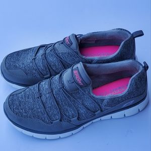 Skechers sport Flex Sole memory foam, size 9.5 in women's, gray, white and pink.